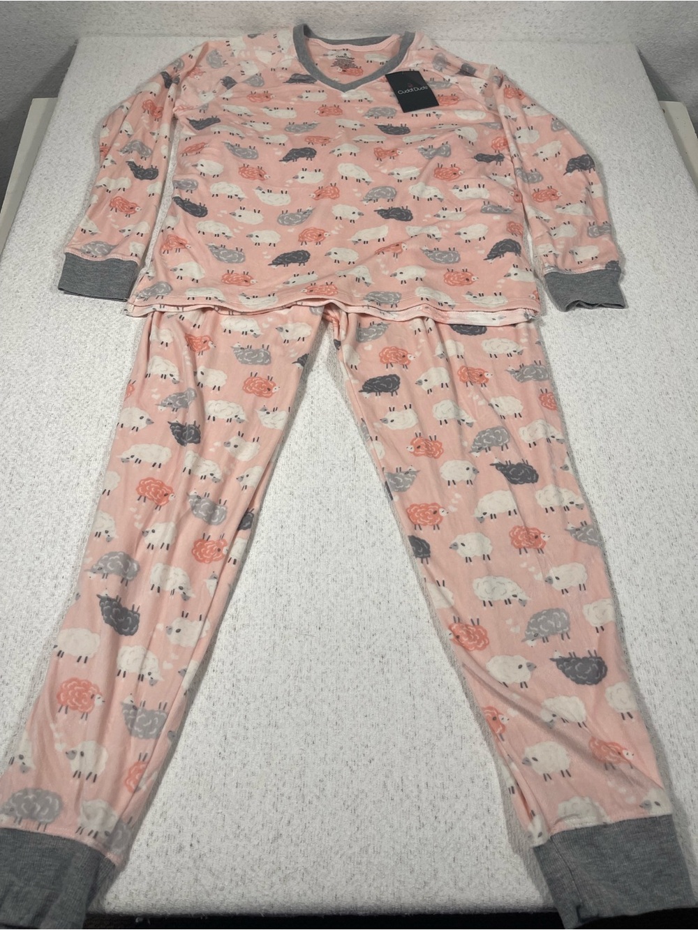 Cuddl Duds Plush Fleece Pajama 2PC Set Pink Sheep Print Women’s Medium SKU#0380
